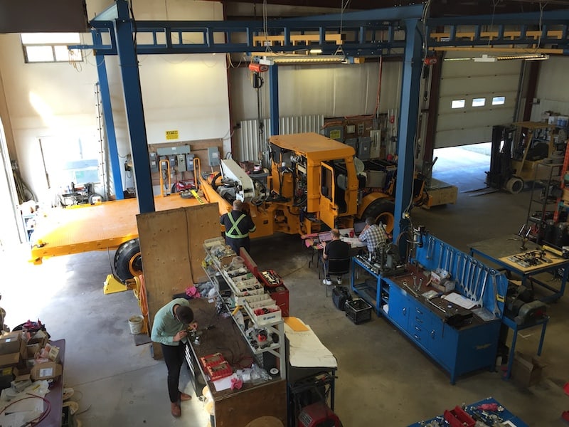 A picture of an EV boom battery-powered electric mine truck during its final assembly