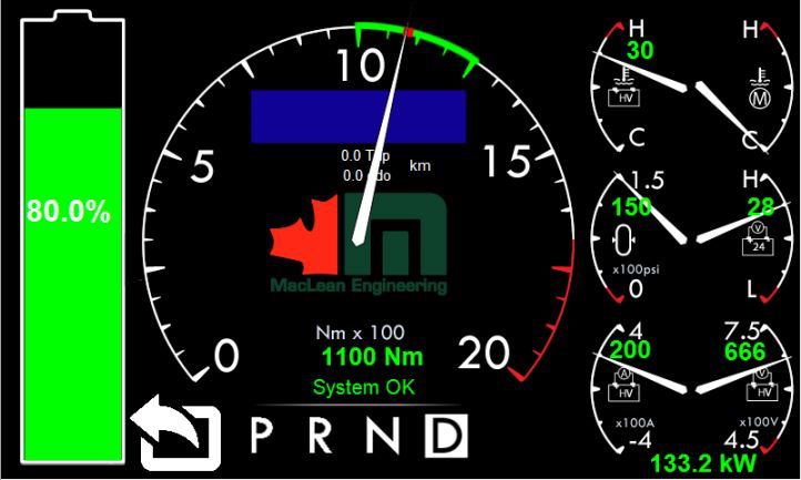 A picture of a screen dsiplaying a battery powered electric mine truck's brake test results