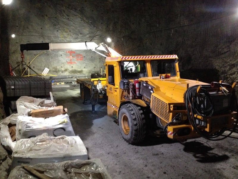 A picture of battery powered electric mine truck working underground